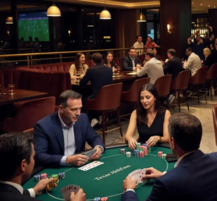 Guests enjoying gourmet food, poker and live sports in a single venue